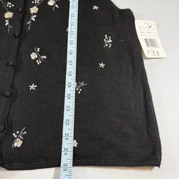 Vintage 90s Floral Embroidered Granny Boho Coastal Cottage Vest - Black Wms L - Picture 8 of 8